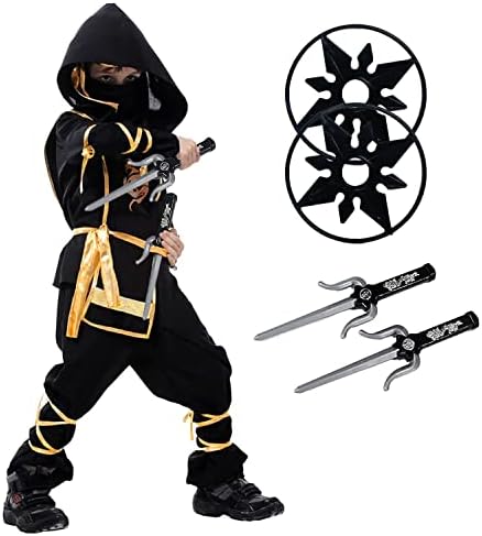Kids Ninja Costume - Deluxe Ninja Outfit with Plastic Ninja Toys, Halloween Dress Up Ninja Costumes for Boys Girls (Medium (5 – 6 yrs))