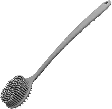 Silicone Back Scrubber for Shower Body Brush with Long Handle Double Sided Bath Exfoliating Massage Brushes Men Women Grey