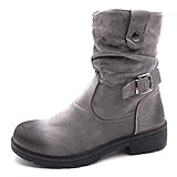  Angkorly - Damen Schuhe Stiefeletten - Biker - Reitstiefel Kavalier - Rock - String Tanga - Schleife - Glänzende Blockabsatz 3.5 cm - Grau M-11 T 39