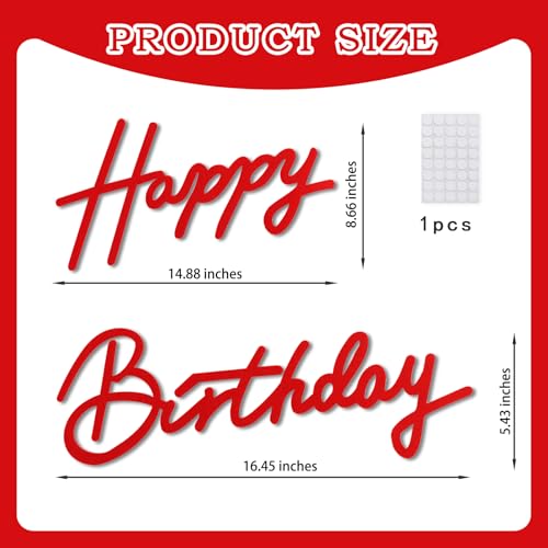Image of TONIFUL Happy Birthday Sign for Backdrop - Red Felt Banner - Includes Dot Glue - Perfect for Birthday Party Backdrop,Wall Decor,Balloon Arch,Photo Background