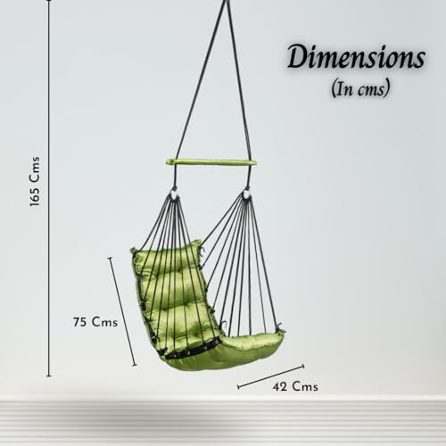 Image of Swingzy Premium Hanging Swing Chair for Kids & Adults | Portable Hammock Chair with Padded Cushion for Outdoor & Indoor| Cozy Single Seater Jhula for Home | Weight Capacity Upto 200Kgs (Green)