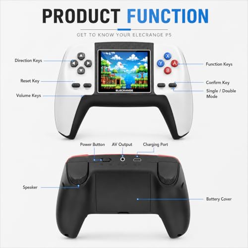 Image of P5 Handheld Retro Gaming Console with 520 Built-in Games, Rechargeable, Colour Screen, TV Output Support, Portable Video Game Player for Kids & Adults,Multicolour