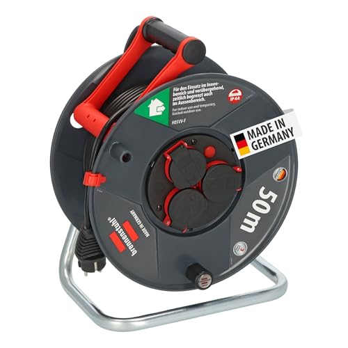 Brennenstuhl Garant V2 IP44 Kabeltrommel 50m Outdoor (Made in Germany 3 Schutzkontakt-Steckdosen Überhitzungsschutz Spezialkunststoff)