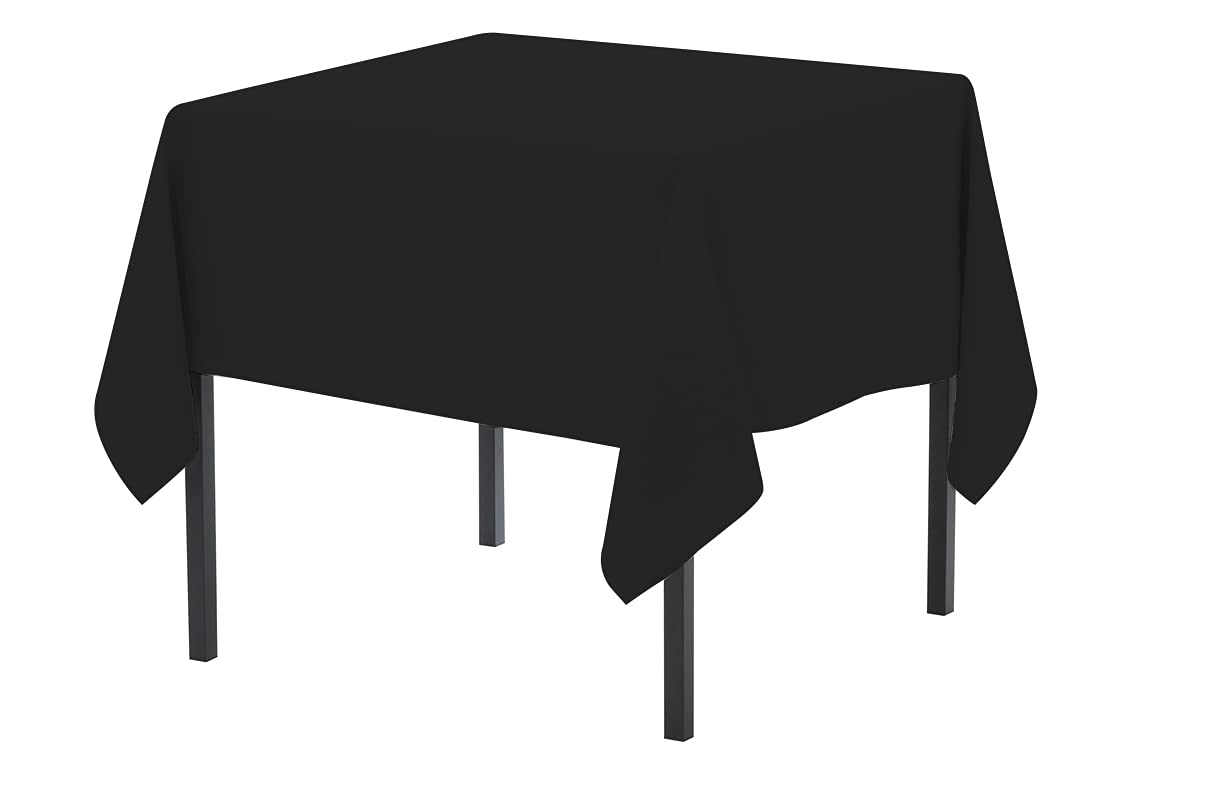 Pomp Black 52" x 52" Inch Square Premium Polyester Tablecloth | Wrinkle + Stain Resistant Easy Care Fabric | Fits Square or Round Table