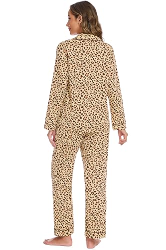 Image of LUBOT 100% Cotton Pajamas for Women Pajama Set 2 Piece PJ Sleepwear Set Soft Ladies Button Knit Long Sleeve Loungewear XS-XXL