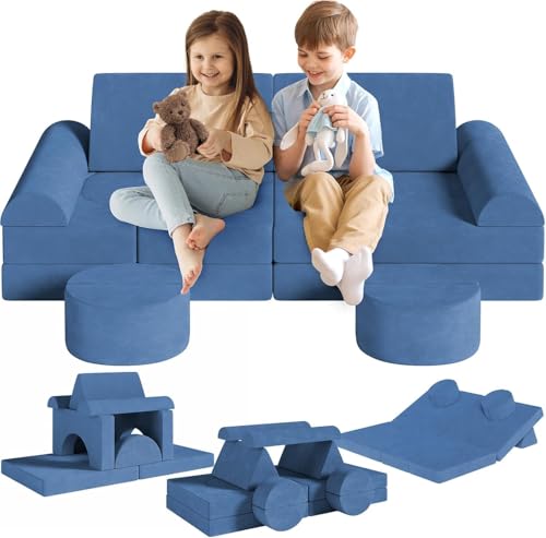 Sofá infantil con módulo de 15 piezas, sofá infantil modular, sofá infantil de espuma de bloques de construcción, sofá de juegos para niños y sillones infantiles, rincón acogedor en la habitación de