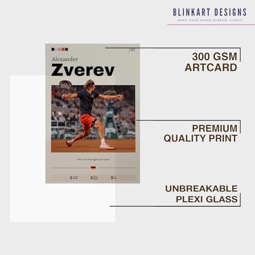 Image of BLINKART Alexander Zverev | Tennis Player | Synthetic Wood Photo Framed Wall Hanging Poster Room & Office Bedroom Living Boys And Girl Room Home Wall Hanging | 13x10 Inches