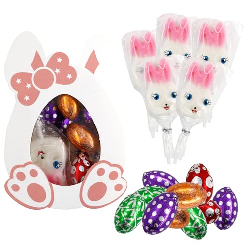 Chocolate de Pascua, Surtido de Dulces de Pascua, Huevo de Chocolate de Primera Calidad, 10 Huevos de Pascua de Chocolate + 5 Gomitas de Conejito, Dulces de Pascua, Regalo de Pascua para Niños Adultos