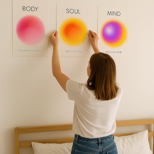 Image of Yellow Town MIND BODY SOUL Art Prints Pack of 3 Premium A3 Posters with Wall Friendly Adhesive for Bedroom, Living Room, Office and Study Desk Wall, Hostel and Dorm Decor 300 GSM Mind Body Soul