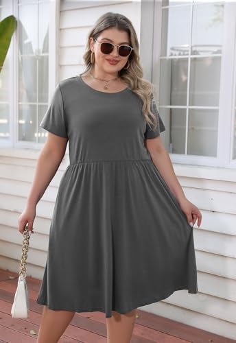 Image of Nemidor Women Plus Size Casual Dress Midi Flt Flare Pocket