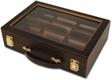 BBG Premium Wood Acrylic Clear Top 300 Chip Poker Chip Case - Includes Bonus Dealer Button!