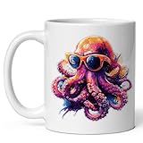 Octopus Ceramic Coffee Mug 11oz Cephalopod Tentacle Ink - Tea Coffee Mug with Comfortable Grip - Unique Animal Gift Cup for Office or Home - Vibrant Long-Lasting Print ID44991