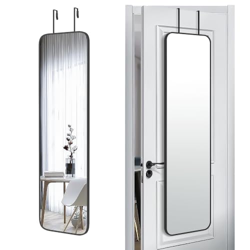 47x14' Full Length Mirror Over the Door Hang or Wall Mounted Black | HD Clear Tempered Glass,Aluminum Frame Rect Full Body Dressing Make-up Mirrors for Bedroom,Bathroom, Entryway,Living Room