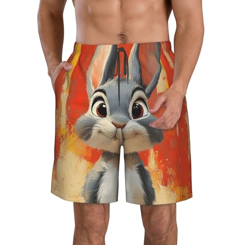Men's Swim Trunks Quick Dry Beach Board Shorts Bathing Suits - Cartoon Bunny Vintage