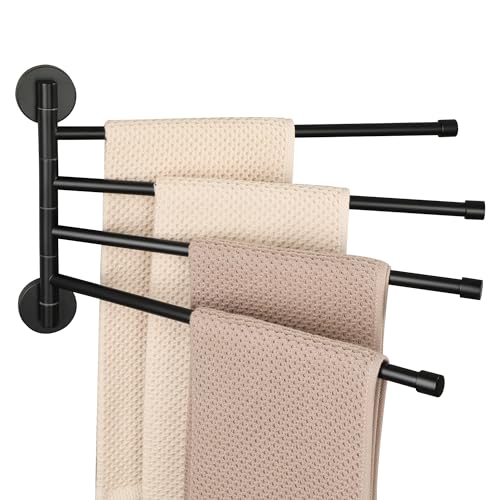 Foto de Alise Toallero giratorio, barra de toalla plegable de 4 brazos para baño, estantes de secado de montaje en pared para lavandería, soporte de toalla de acero inoxidable SUS304 para almacenamiento, (imagen 2)