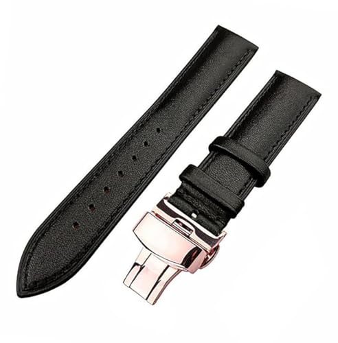 Image of 18mm 19mm 20mm 21mm 22mm 23mm 24mm Genuine Leather Butterfly Deployment Clasp Buckle Watch Band Strap Black Dark Brown TAN Blue Rose Black Gold White