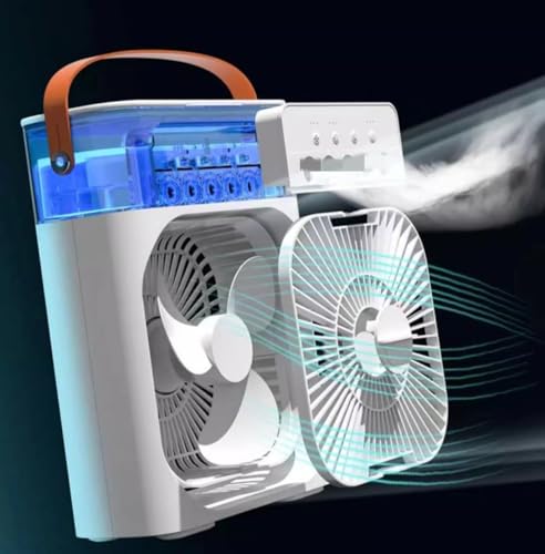 USB Air Conditioner Fan, 4 in 1 Personal Mini Cooling Fan with Water Mist Spray, 3 Speeds Evaporative Air Cooler Small Aircon Humidifier Water Fan Spray Mist Desk Fan for Home Office Room Black