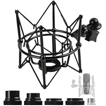 Universal Anti-Vibration Microphone Shock Mount, Mic Holder for Condenser Mics - Compatible with AT2020, MXL 770/990, Samson G Track Pro, Rode Procaster/NT1-A, Neumann U87/U87i, and More