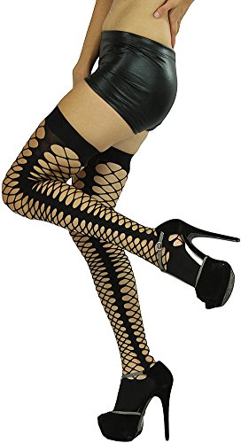 Image of ToBeInStyle Women's Sexy Nylon Versatile Fine Fishnet Thigh High Stockings w /Opaque Band