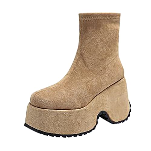 Chaussures à talon épais pour femme respirantes à tête ronde kaki