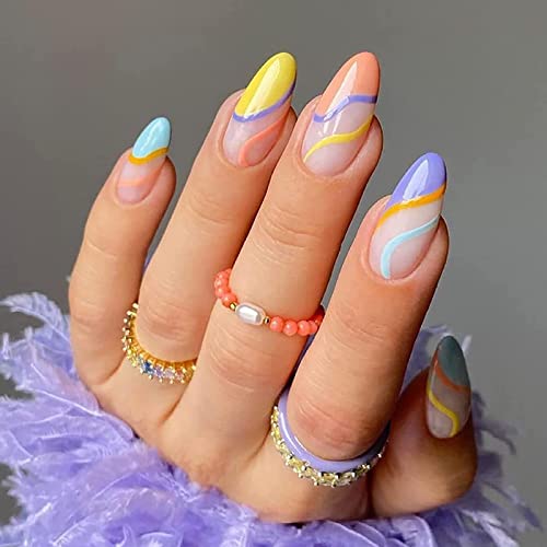 6 Packs (144 Pcs) Press on Nails Medium Design, Misssix Short Fake Nails Almond French Glue on Nails Set with Adhesive Tabs Nail File for Women - Image 7