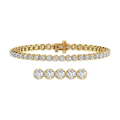 Image of 1 to 6 Carat Prong Set Round Cut Natural Diamond Tennis Bracelet for Women in 14K Gold (7 Inch) (I1-I2 Clarity)