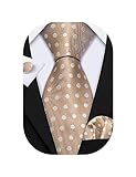 Barry.Wang Brown Ties for Men Polka Dot Silk Tie Sets Khaki Woven Necktie Pocket Square Cufflinks Business Wedding Retro