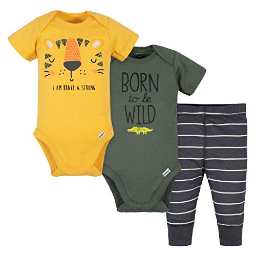 Gerber Baby Boys' 3-Piece Bodysuit, Pant and Cap Set, Green Tiger, 3-6 Months