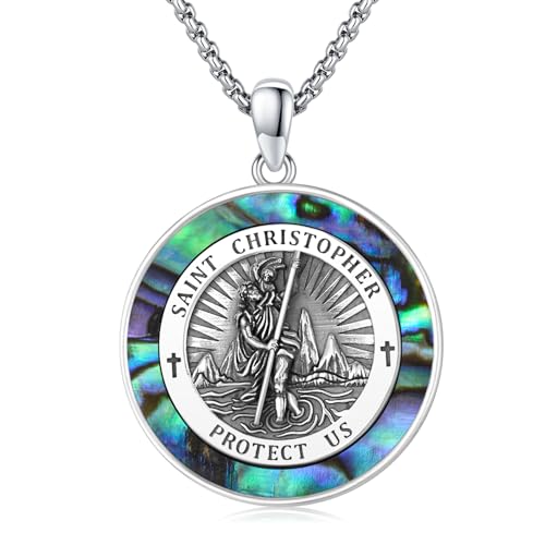 Patron Saint Medal Necklace 925 Sterling Silver Religious Protection Pendant Necklace Catholic Jewelry Gift for Men Women