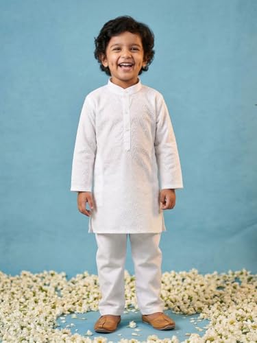 Image of AJ DEZINES Kids Kurta Pajama Set For Boys | Embroidery Chikankari Kurta Set | Cotton Stylish Boys Kurta Pyjama |Party & Ethnic Wear | Perfect For Festivals Wedding & Family Function