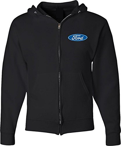 Lucky Ride Men's Ford Hoodie Ford Oval Small (Pocket Print) FULL ZIP
