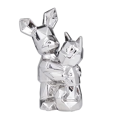 Escultura de porcelana perro cubista plateada 8x5x12 pulg
