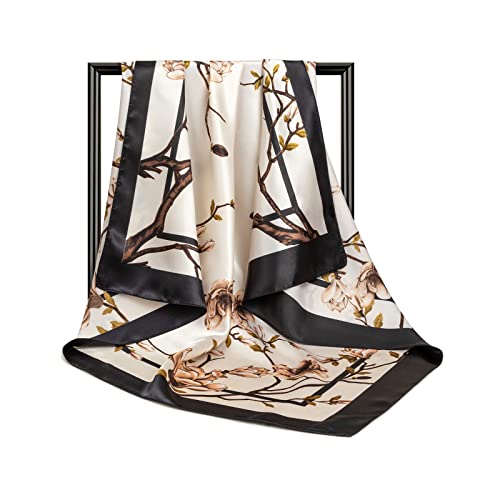 Image of DRESHOW 35 inch Large Square Satin Head Scarf - 4Pcs Silk Accessories Classic Patterned Squares Beach Bandanas for Women