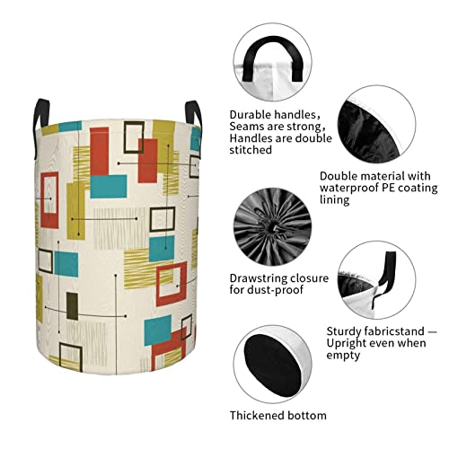 Janrely Large Round Storage Basket With Handles,Fun Geometric Mid Century Modern,Waterproof Coating Organizer Bin Laundry Hamper For Nursery Clothes Toys 19"X 14" #TOP6