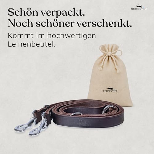 FREUDENTIER Hundeleine Leder 2m - Lederleine verstellbar - Führleine aus Fettleder für kleine, mittelgroße & große Hunde - Alsterufer Kollektion (Chocolate, 12mm breit)