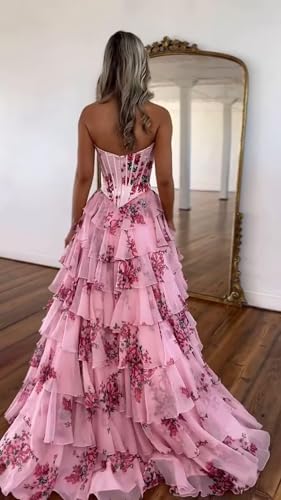 Fair Lady Strapless Prom Dresses for Women Long Corset Tiered Ruffle Chiffon Formal Evening Party Gowns with Slit3