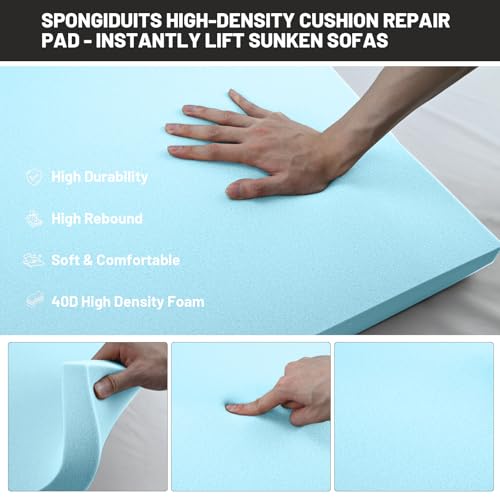 Image of Couch Cushion Support for Sagging Seat, 20 inchx20 inchx2 inch 40D High Density Curved Foam Sofa Cushion Support, Under-Cushion Sag Repair,Blue Set of 1