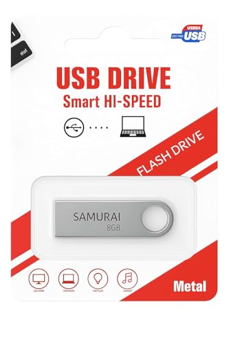 Image of Samurai 8GB Metal USB Flash Drive, Portable Keyring Design, Silver Aluminium Pack of 1