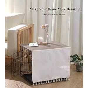 Dog Crate Topper Wood for 48 42 36 24 inch Cages, Dog Crate Table Topper with Tassel Curtain, Rustic Style Dog Kennel Topper, Oak Grey(Dog Crate Not Include)