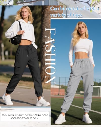 Neer 3 Pack Women's Cargo Sweatpants Joggers Pants Gym Athletic Workout High Waist Bottom Cotton Y2k Fall Outfits with Pocket3