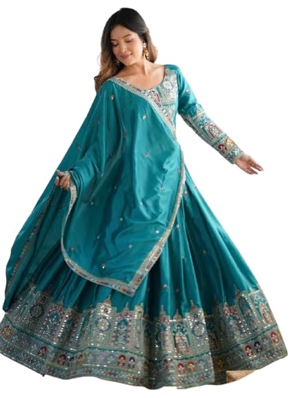 Image of Suppar Sleave Women's Embroidered Anarkali Gown with Dupatta | Traditional Ethnic Wear for Wedding Occasions