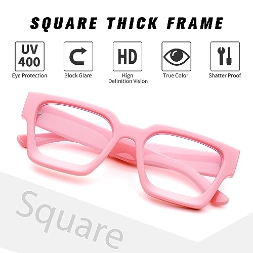 Image of Braylenz Square Thick Frame Blue Light Glasses for Men Women Fashion Clear Computer Eyeglasses