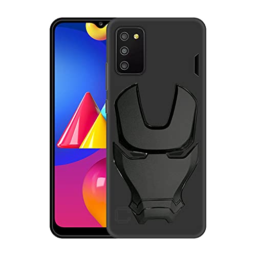 Image of COVERLY Official 3D Touch Feel Trending Real Hero Avenger Logo Mask soft Rugged Grip Iron Man Super Power Cartoon Movie Engraved Silicone Matte Strong back cover for Samsung Galaxy M02s (2020) - Black