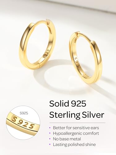 Image of ChicSilver 925 Sterling Silver Huggie Hoop Earrings Small Hoop Earrings for Women Hypoallergenic Silver Huggie Earring Cartilage Earrings for Women (6 /8 /10 /12 /14 /16 /18 /20MM)