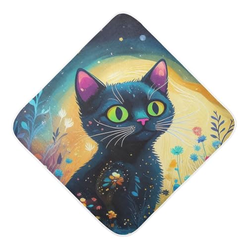 PaChyLuu Calico Cat Dreamy Flowers Baby Hooded Towel Soft Cotton Baby Towels Ultra Absorbent Bath Towel for Babies Boys Girls, 30x30 Inch