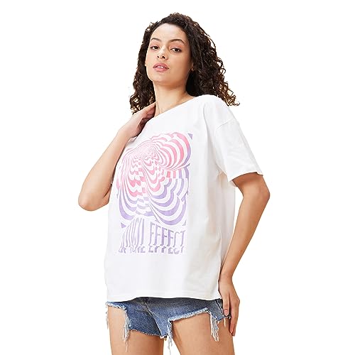 Image of Globus Women White Printed Boxy Fit Casual T-shirt-3638274001