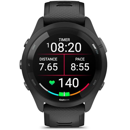 Garmin Forerunner 265 Running GPS Smartwatch, AMOLED Display, 46mm, Black/Powder Gray, 010-02810-00 - Bundle w/Deco Essentials Charging Dock, Dust Cover and Screen Protector
