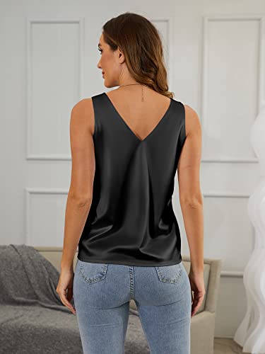 Mawor Satin Tank Tops for Women Loose Fit Sleeveless V Neck Cami Camisole Blouses Shirt Top
