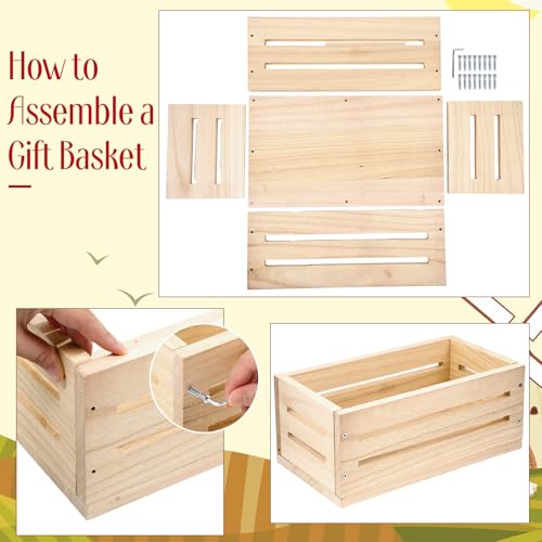 Image of Wonderjune Wooden Baskets for Back to School Gifts Empty Wood Basket with Cellophane Bag Ribbon Greeting Card for Birthday Baby Shower Wedding Housewarming Gifts Packaging(Wood,Large)