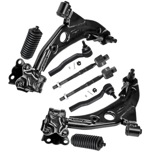 Image of Detroit Axle - 8pc Front Suspension Kit for 2007 2008 2009 2010 2011 2012 2013 Mazda CX-9, 2 Lower Control Arms with Ball Joints 4 Inner Outer Tie Rods 2 Boots Replacement
